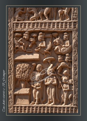214-DETAILS-TORANAS-SANCHI-Miracle-a-Kapilavastu-Suddhodana-